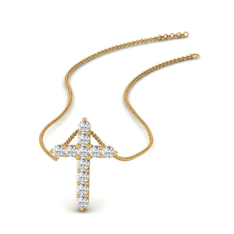 1+Carat+Diamond+Simple+Cross+Pendant+with+Lab+Diamond+In+14K+Yellow+Gold-FDPD10825-1.00+CT-1+1