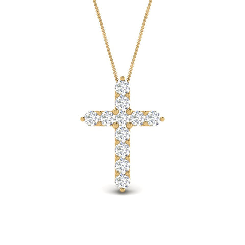 1+Carat+Diamond+Simple+Cross+Pendant+with+Lab+Diamond+In+14K+Yellow+Gold-FDPD10825-1.00+CT-1+1
