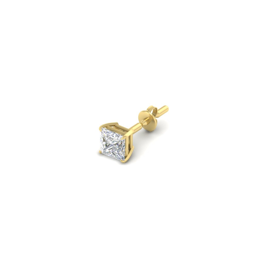 1 Carat Single Solitaire Princess Cut Male Earring