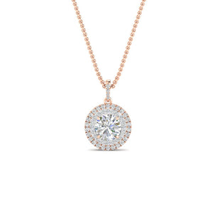Women Double Halo Pendant Necklace