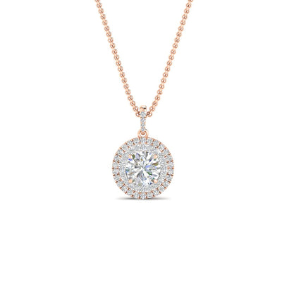 Women Double Halo Pendant Necklace
