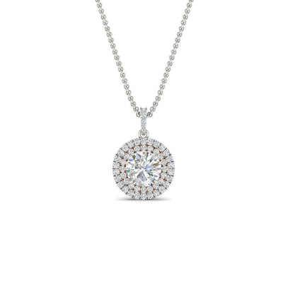 Women Double Halo Pendant Necklace