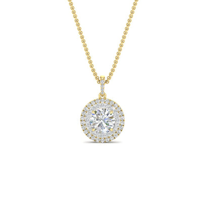Women Double Halo Pendant Necklace