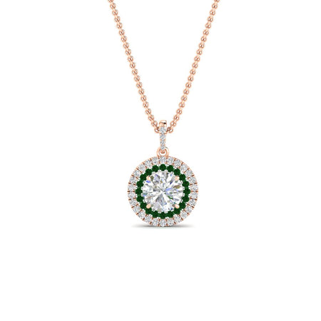 Women Double Halo Pendant Necklace