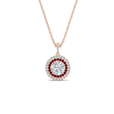Women Double Halo Pendant Necklace