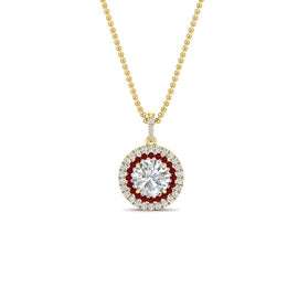 Women Double Halo Pendant Necklace
