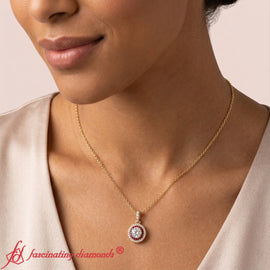 Women Double Halo Pendant Necklace