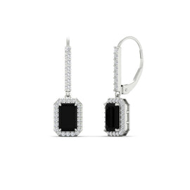 1 Carat Emerald Cut Drop Halo Leverback Earrings