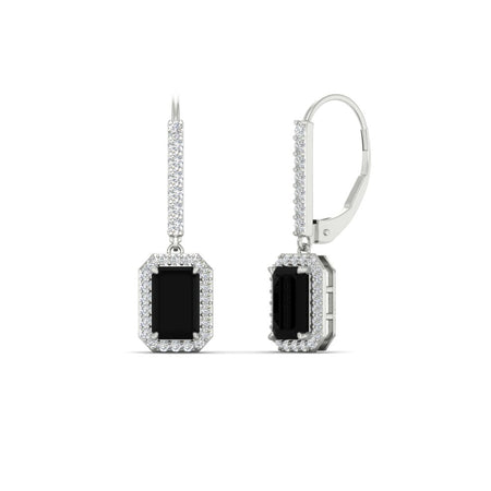 1 Carat Emerald Cut Drop Halo Leverback Earrings