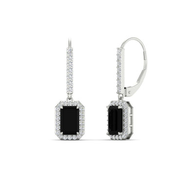 1 Carat Emerald Cut Drop Halo Leverback Earrings