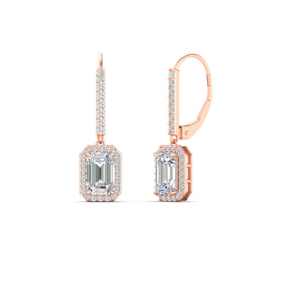 1 Carat Emerald Cut Drop Halo Leverback Earrings