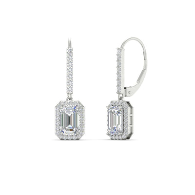 1 Carat Emerald Cut Drop Halo Leverback Earrings