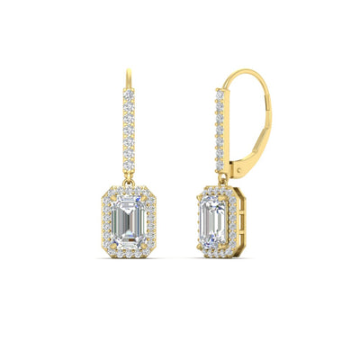 1 Carat Emerald Cut Drop Halo Leverback Earrings