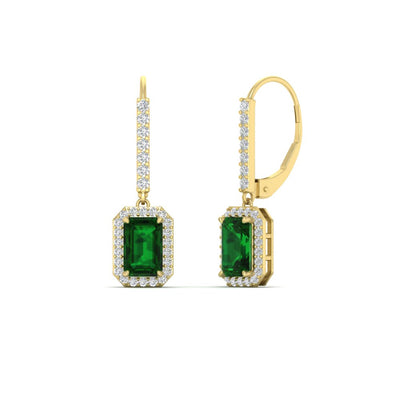 1 Carat Emerald Cut Drop Halo Leverback Earrings