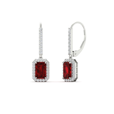 1 Carat Emerald Cut Drop Halo Leverback Earrings