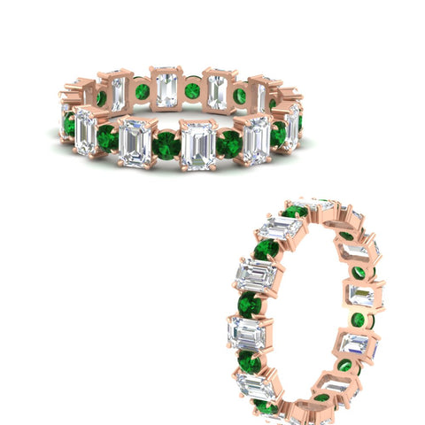 1 Carat Mixed Shape Emerald And Round Diamond Eternity Band