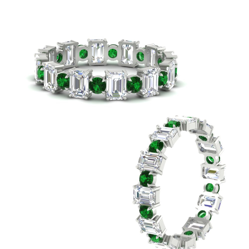 1 Carat Mixed Shape Emerald And Round Diamond Eternity Band
