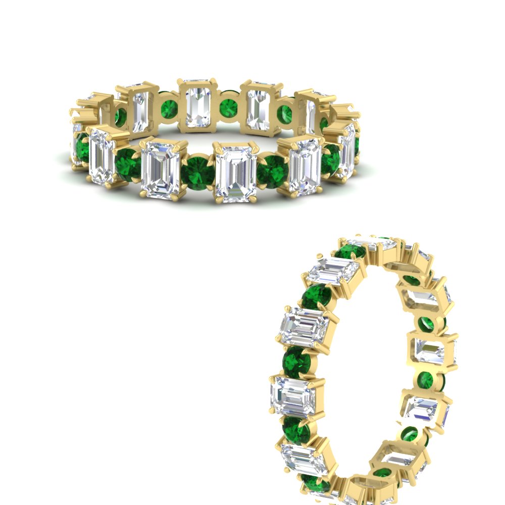 1 Carat Mixed Shape Emerald And Round Diamond Eternity Band