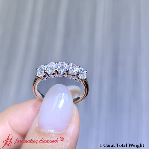 1 Carat Oval 5 Stone Classic Wedding Band