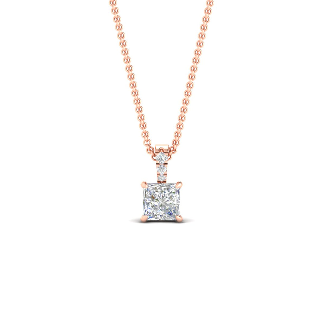 Pavé Bail Princess Cut Diamond Pendant