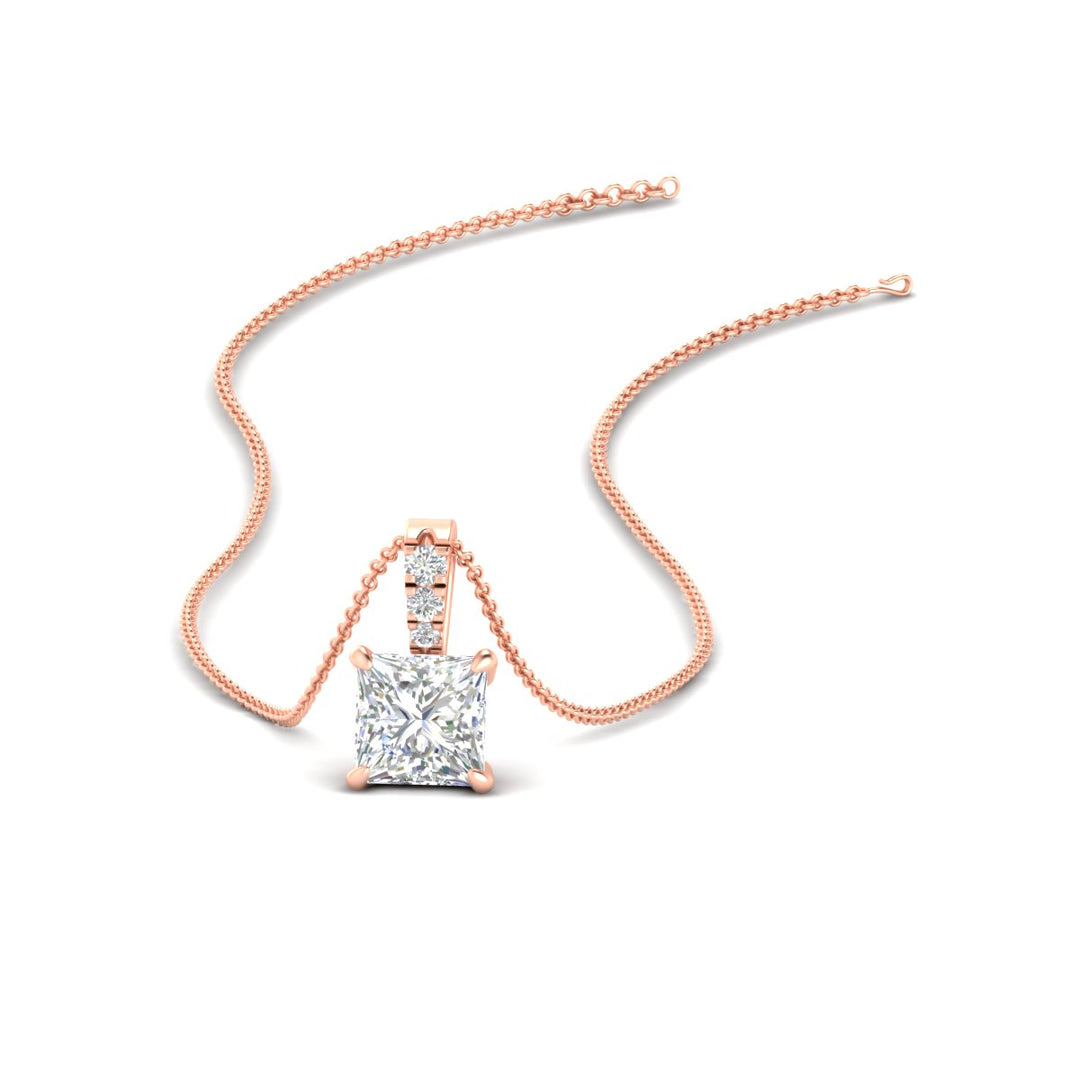 Pavé Bail Princess Cut Diamond Pendant