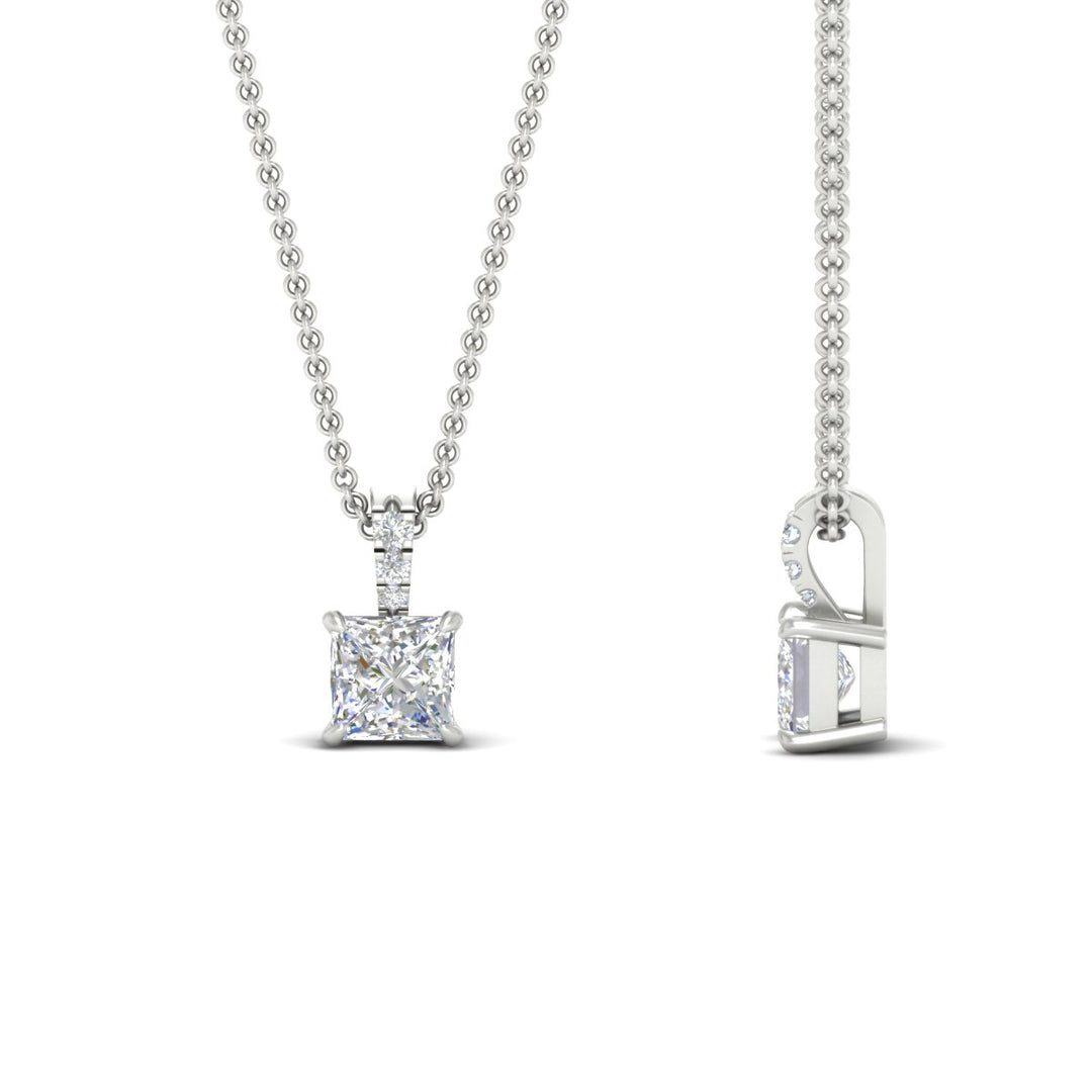 Pavé Bail Princess Cut Diamond Pendant