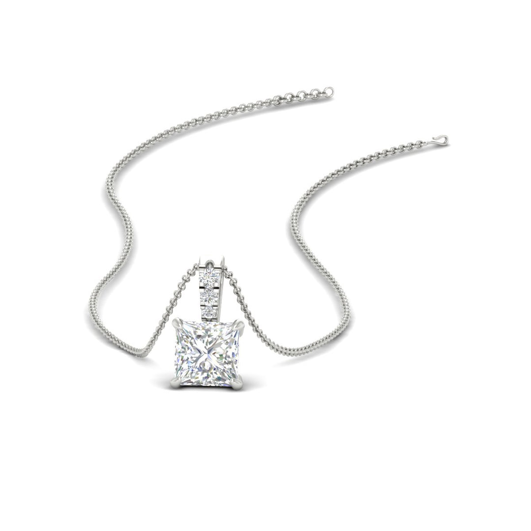 Pavé Bail Princess Cut Diamond Pendant