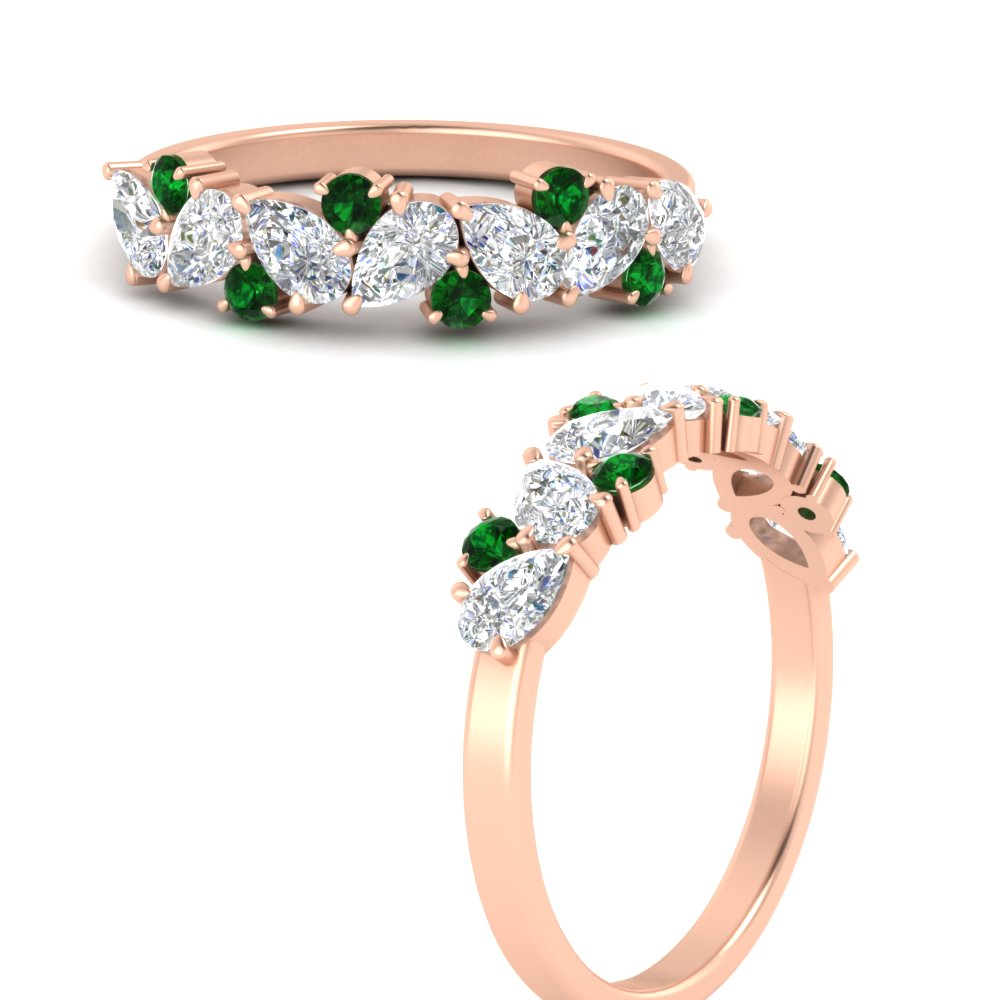1-carat-pear-and-round-emerald-half-eternity-wedding-band-in-rose-gold-FD9174BGEMGRANGLE3-1.00CT-NL-RG