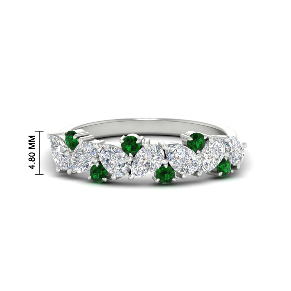 1-carat-pear-and-round-emerald-half-eternity-wedding-band-in-white-gold-FD9174BGEMGR-1.00CT-NL-WG-HW
