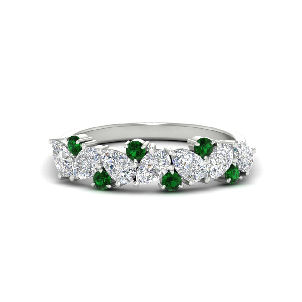 1-carat-pear-and-round-emerald-half-eternity-wedding-band-in-white-gold-FD9174BGEMGR-1.00CT-NL-WG