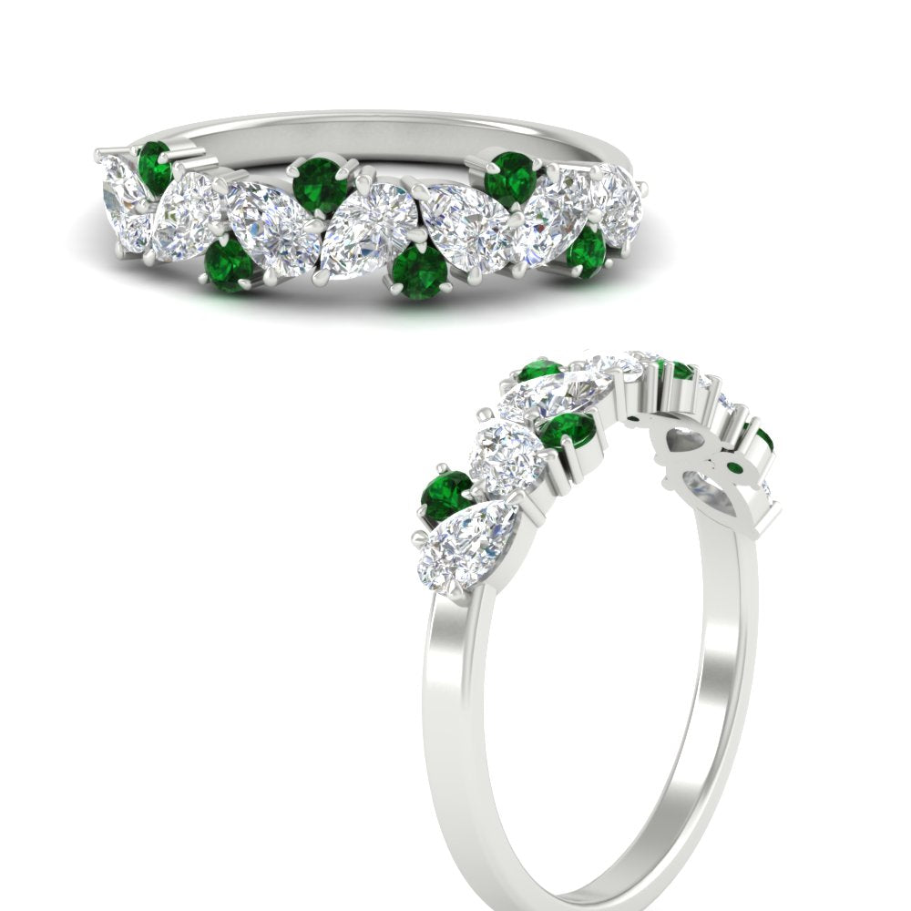 1-carat-pear-and-round-emerald-half-eternity-wedding-band-in-white-gold-FD9174BGEMGRANGLE3-1.00CT-NL-WG