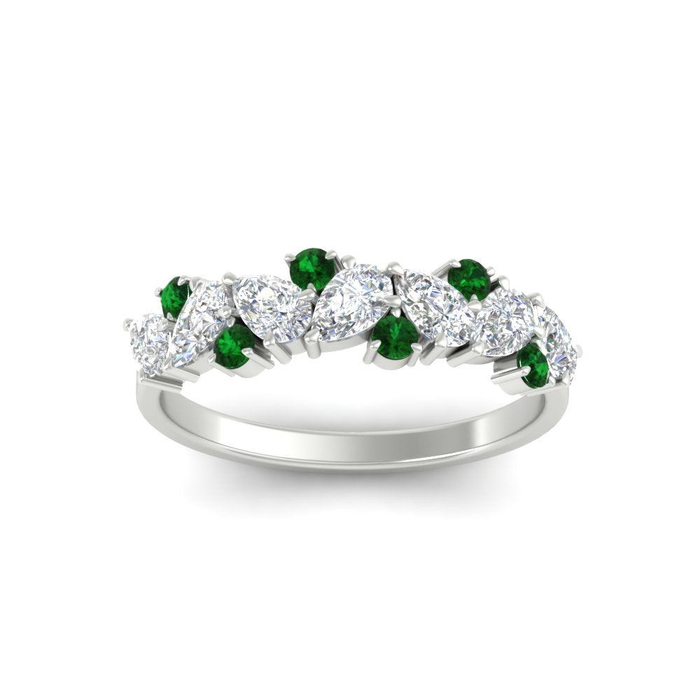 1-carat-pear-and-round-emerald-half-eternity-wedding-band-in-white-gold-FD9174BGEMGRANGLE5-1.00CT-NL-WG