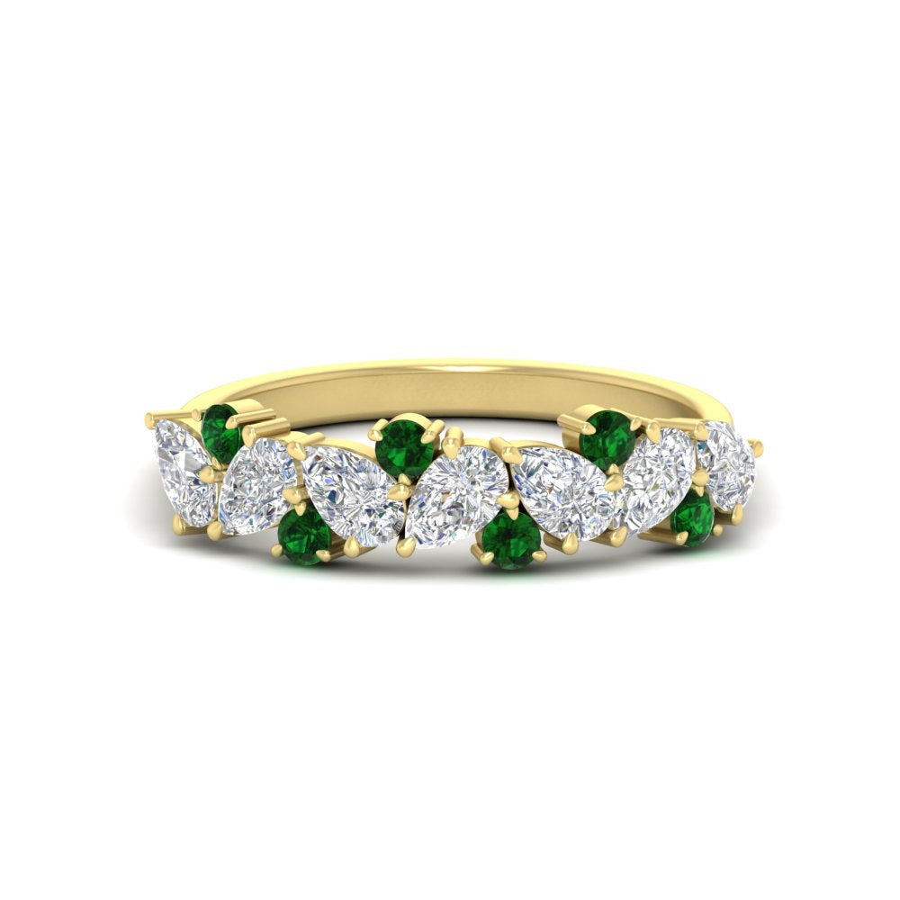 1-carat-pear-and-round-emerald-half-eternity-wedding-band-in-yellow-gold-FD9174BGEMGR-1.00CT-NL-YG