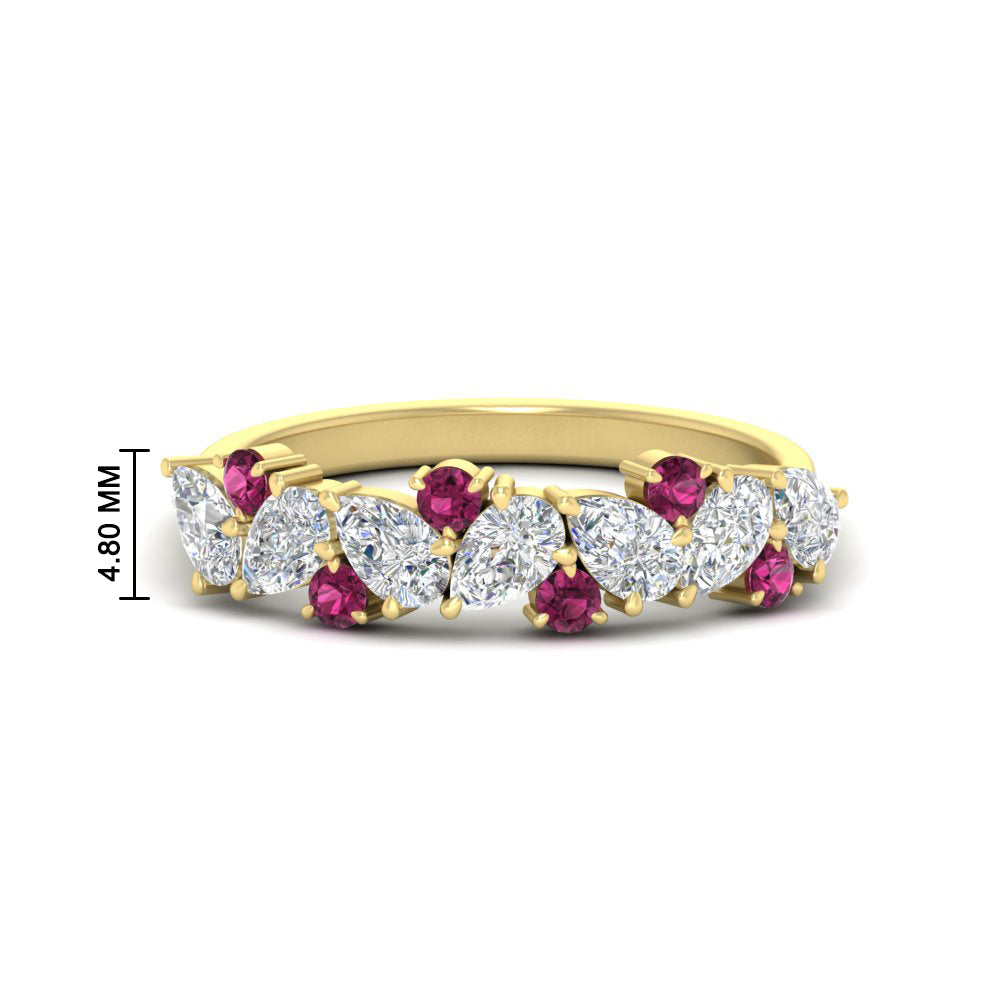 1-carat-pear-and-round-pink-sapphire-half-eternity-wedding-band-in-yellow-gold-FD9174BGSADRPI-1.00CT-NL-YG-HW