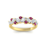 Load image into Gallery viewer, 1-carat-pear-and-round-pink-sapphire-half-eternity-wedding-band-in-yellow-gold-FD9174BGSADRPIANGLE5-1.00CT-NL-YG
