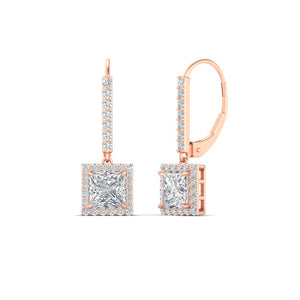 1 Carat Princess Cut Halo Lever Back Earrings