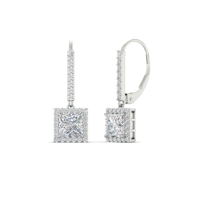 1 Carat Princess Cut Halo Lever Back Earrings
