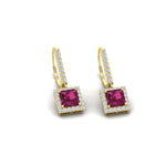 Load image into Gallery viewer, 1-carat-princess-cut-diamond-halo-dangle-earrings-with-pink-sapphire-in-yellow-gold-FDEAR-11235PRGSADRPI-1.00CT-NL-YG.jpg
