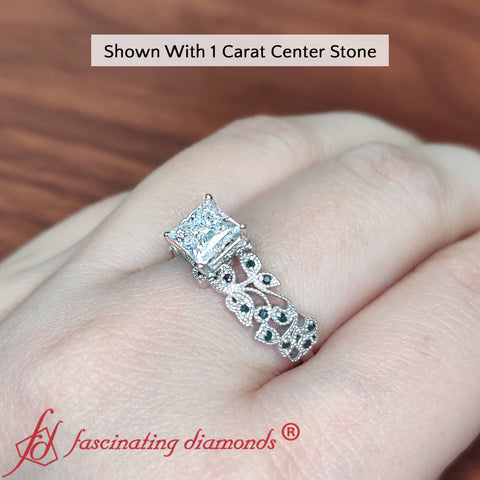 Filigree Wide Band Princess Diamond Ring