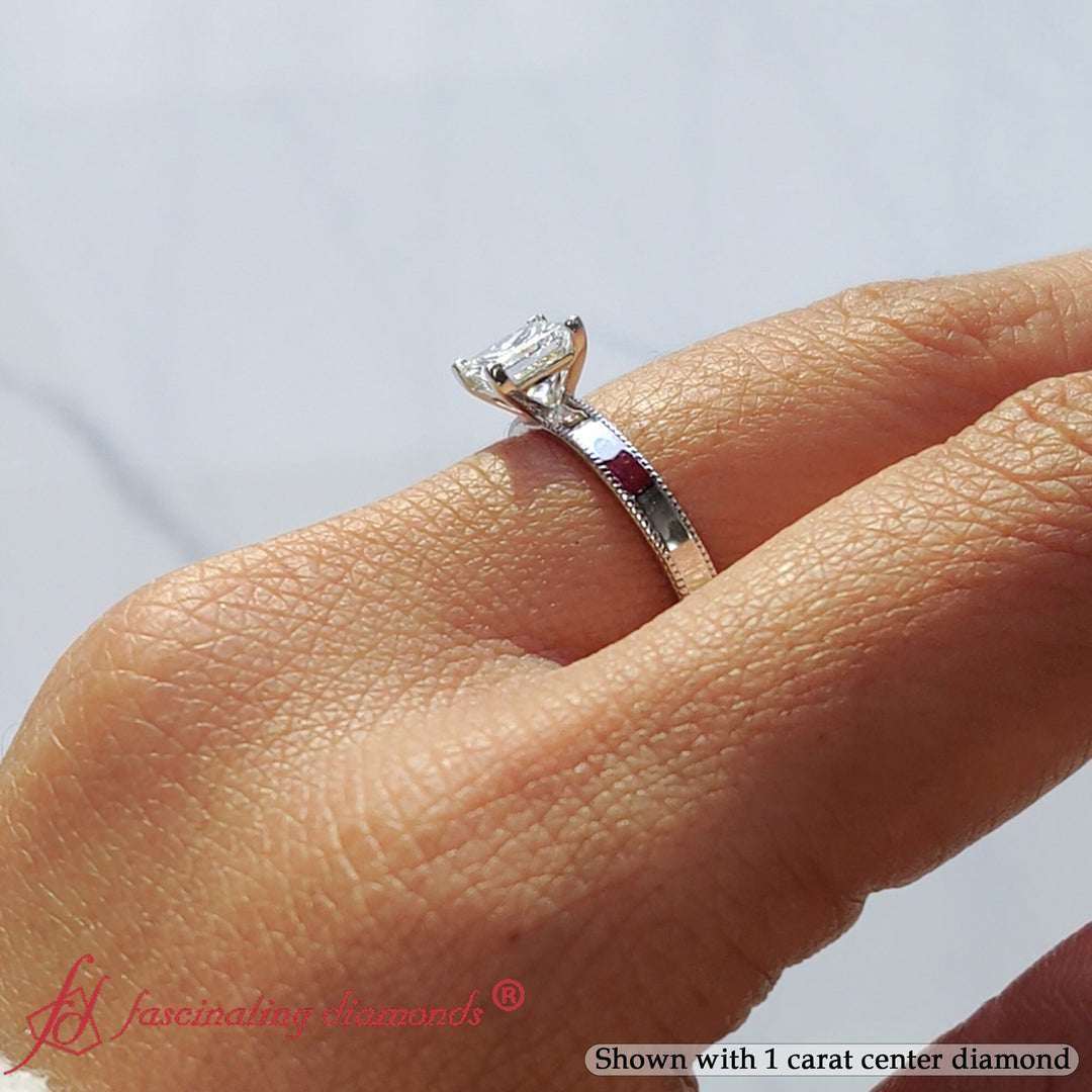 Single Stone Princess Cut Milgrain Engagement Ring