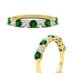 Load image into Gallery viewer, 1-carat-round-cut-9-stone-emerald-wedding-band-in-yellow-gold-FD80089BGEMGRANGLE3-1.00CT-NL-YG

