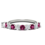 Load image into Gallery viewer, 1-carat-round-cut-9-stone-pink-sapphire-wedding-band-in-white-gold-FD80089BGSADRPI-1.00CT-NL-WG-HW
