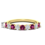 Load image into Gallery viewer, 1-carat-round-cut-9-stone-pink-sapphire-wedding-band-in-yellow-gold-FD80089BGSADRPI-1.00CT-NL-YG-HW
