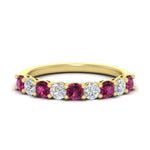 Load image into Gallery viewer, 1-carat-round-cut-9-stone-pink-sapphire-wedding-band-in-yellow-gold-FD80089BGSADRPI-1.00CT-NL-YG
