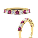 Load image into Gallery viewer, 1-carat-round-cut-9-stone-pink-sapphire-wedding-band-in-yellow-gold-FD80089BGSADRPIANGLE3-1.00CT-NL-YG
