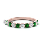 Load image into Gallery viewer, 1-carat-single-prong-diamond-half-eternity-wedding-band-with-emerald-in-rose-gold-FD9478BGEMGR-NL-1CT-RG

