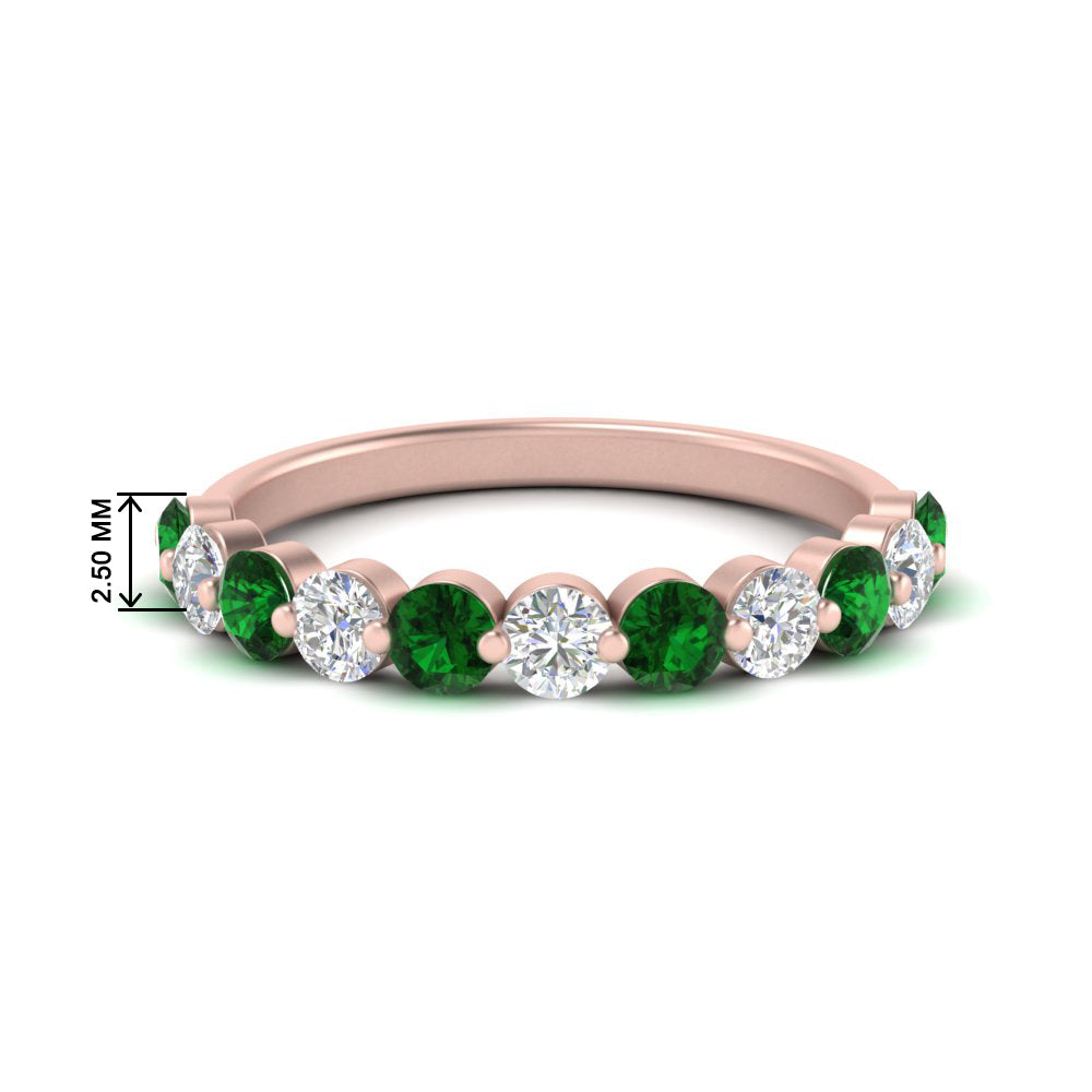 1-carat-single-prong-diamond-half-eternity-wedding-band-with-emerald-in-rose-gold-FD9478BGEMGR-NL-1CT-RG