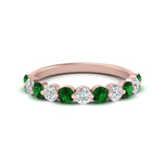 Load image into Gallery viewer, 1-carat-single-prong-diamond-half-eternity-wedding-band-with-emerald-in-rose-gold-FD9478BGEMGR-NL-1CT-RG

