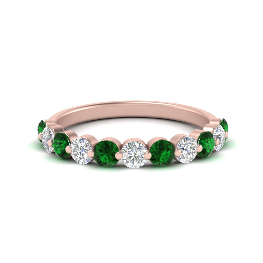 1-carat-single-prong-diamond-half-eternity-wedding-band-with-emerald-in-rose-gold-FD9478BGEMGR-NL-1CT-RG