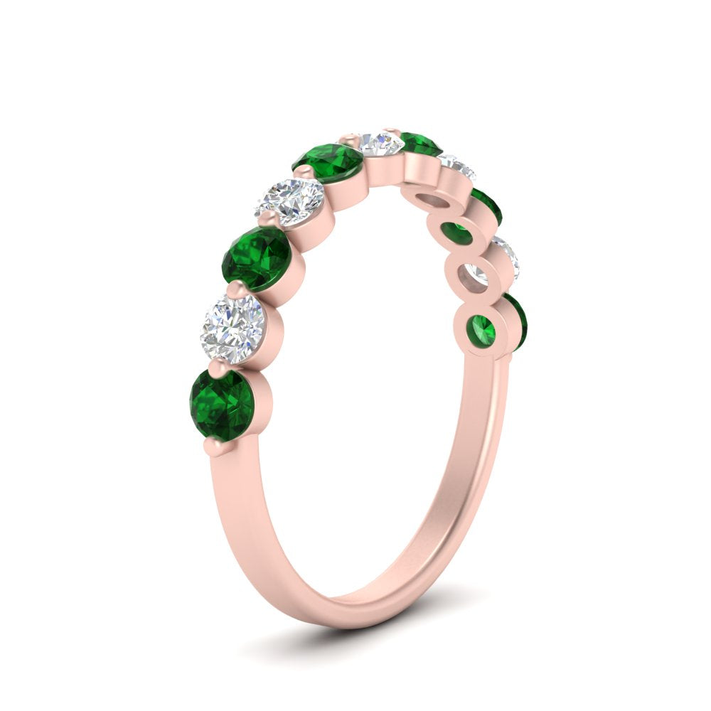 1-carat-single-prong-diamond-half-eternity-wedding-band-with-emerald-in-rose-gold-FD9478BGEMGR-NL-1CT-RG